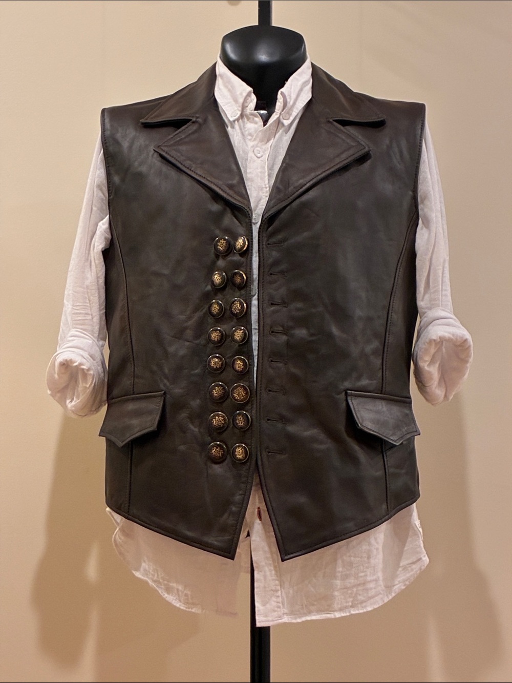 Men’s DK BROWN LEATHER VEST large WESTERN pirate rocknroll renaissance NEW